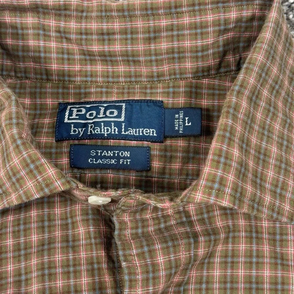 Polo Ralph Lauren Stanton Men's Large Brown Plaid‎ Long Sleeve Button Shirt
